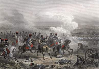 La cavalerie légère française chargeant les carrés britanniques à Fuentes de Oñoro